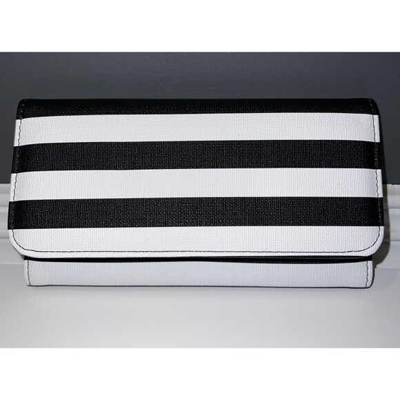 KUT from the Kloth Handbags - Kut From the Kloth Wallet Slim Black White Striped Vegan Leather Tri Fold Snap
